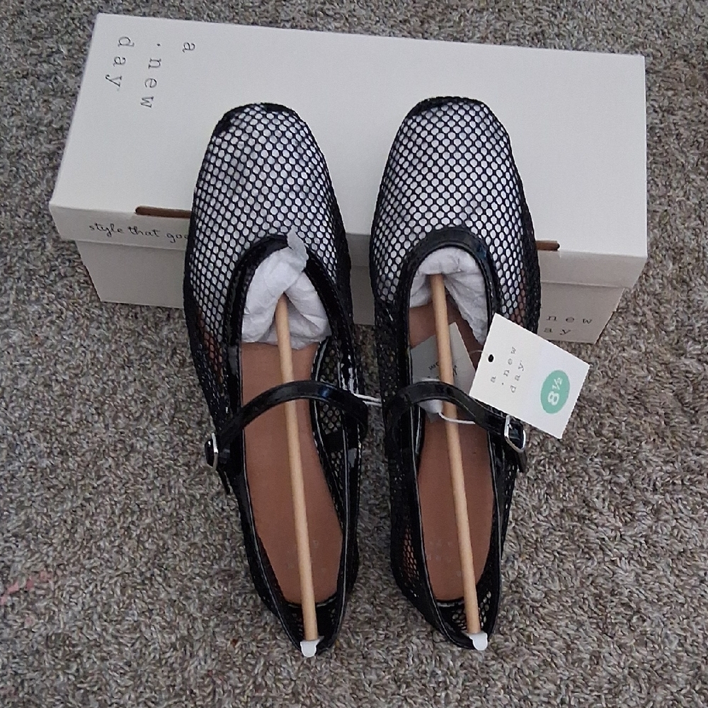 Black Mesh Mary Jane Flats
